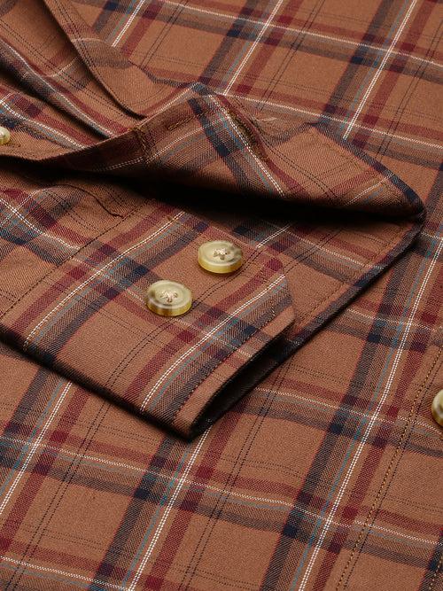 Brown Checked Cotton Regular Fit Shirt