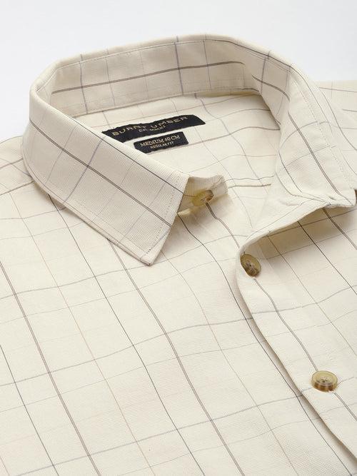 Beige Checks Cotton Full Sleeves Casual Shirt