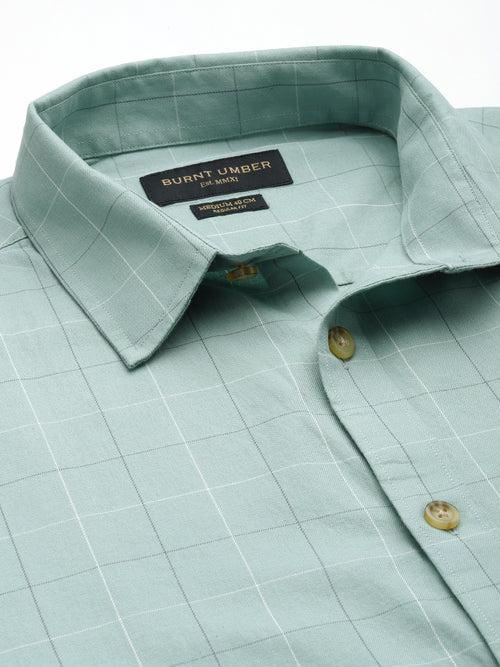 Sea Green Checks Cotton Regular Fit Casual Shirt