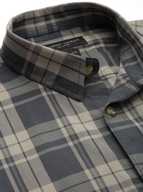 Beige & Grey Checks Cotton  Regular Fit Shirt