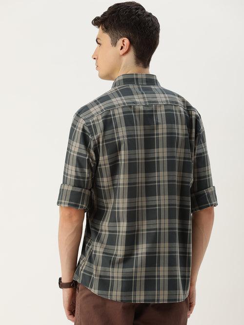 Beige & Grey Checks Cotton  Regular Fit Shirt