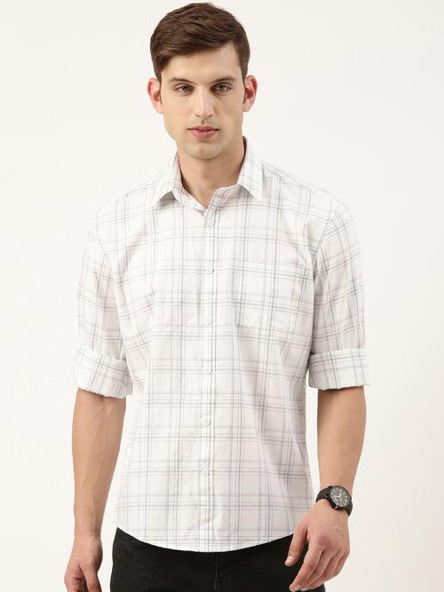 White & Grey Regular Fit Checked Casual Shirt