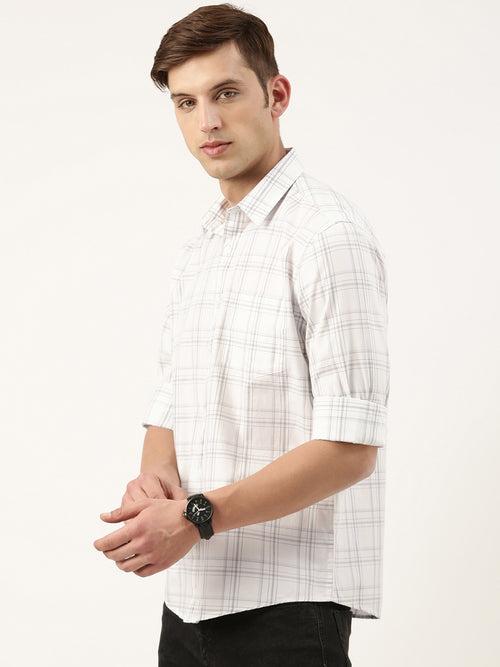 White & Grey Regular Fit Checked Casual Shirt