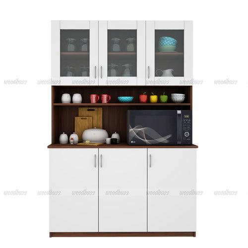 Bristo Crockery Unit- Walnut & Frosty White