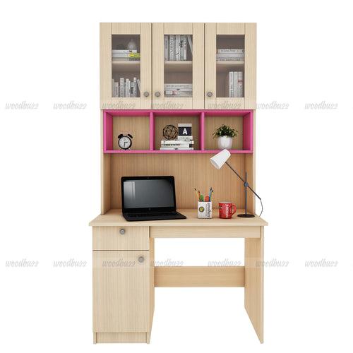 Swotty Study Table with O/H Storage- Pink & Beige Teak