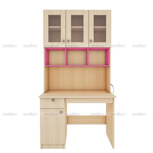 Swotty Study Table with O/H Storage- Pink & Beige Teak