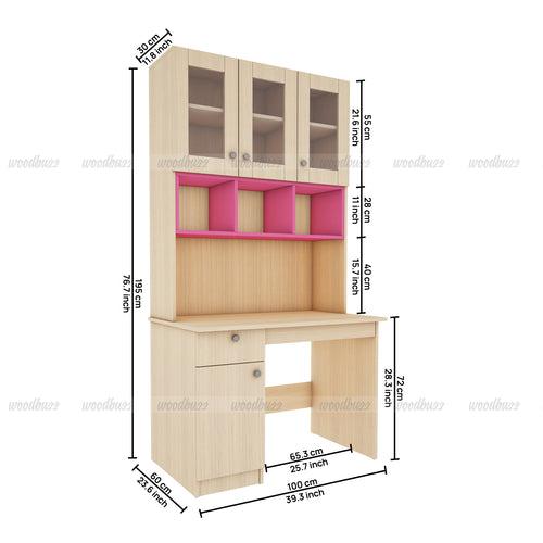 Swotty Study Table with O/H Storage- Pink & Beige Teak