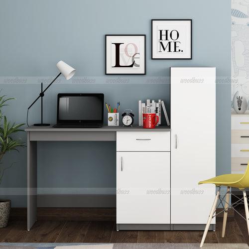 Eager Study Table with O/H Storage- Grey & Frosty White