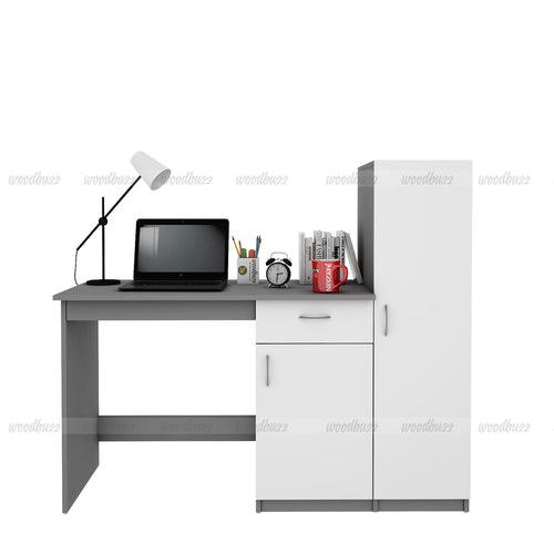 Eager Study Table with O/H Storage- Grey & Frosty White