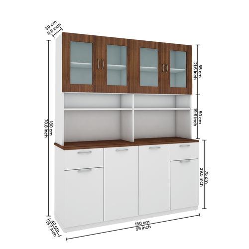 Modish Crockery Unit - 4Door - White+Walnut