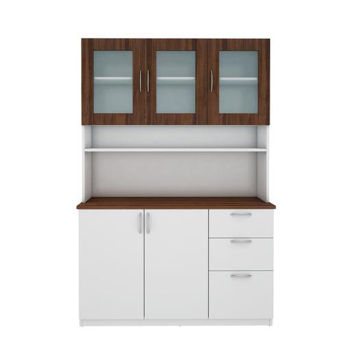 Modish Crockery Unit - 3Door - White+Walnut