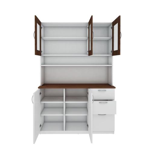 Modish Crockery Unit - 3Door - White+Walnut