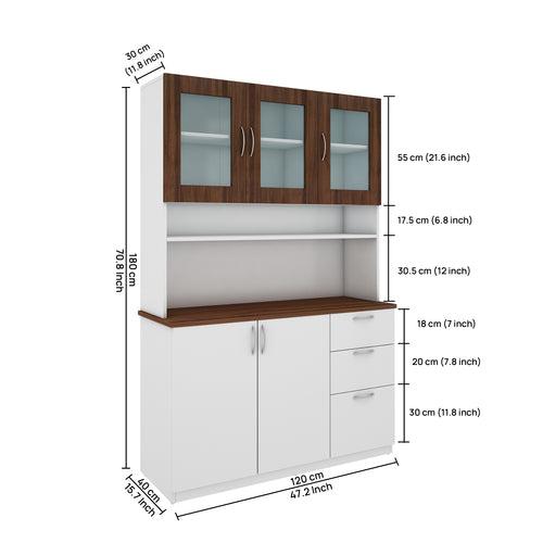 Modish Crockery Unit - 3Door - White+Walnut