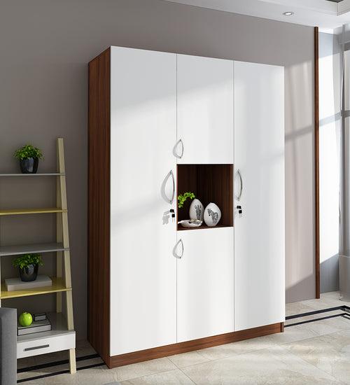 Castle 4 Door Wardrobe, Walnut & Frosty White