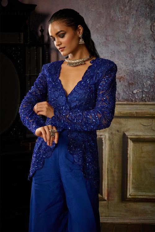 BLUE JACKET SHARARA SET