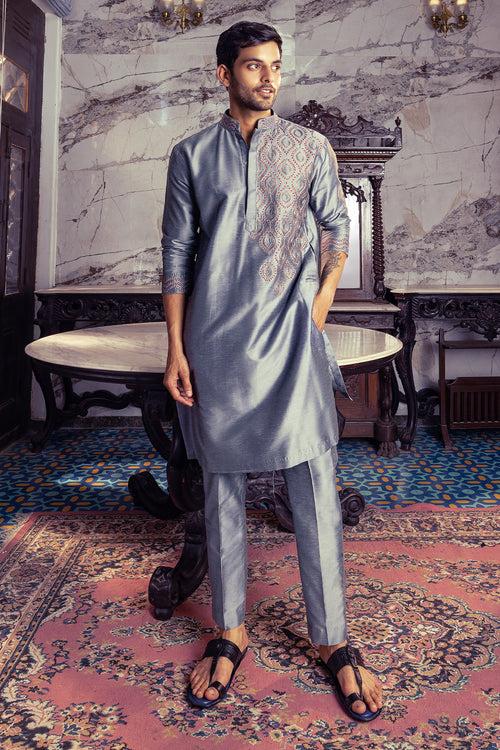 Grey Embroidered Kurta & Pants