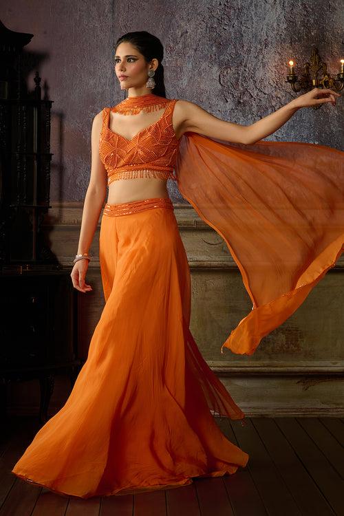 ORANGE SHARARA PANT SET