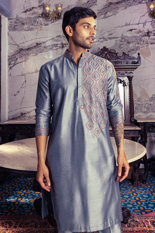 Grey Embroidered Kurta & Pants