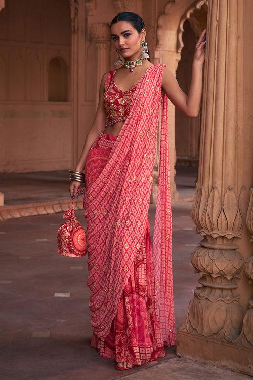 MAROON THIKRI PRINT & HIGHLIGHTED SAREE SET