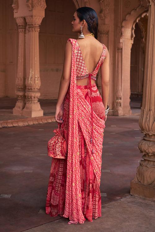 MAROON THIKRI PRINT & HIGHLIGHTED SAREE SET