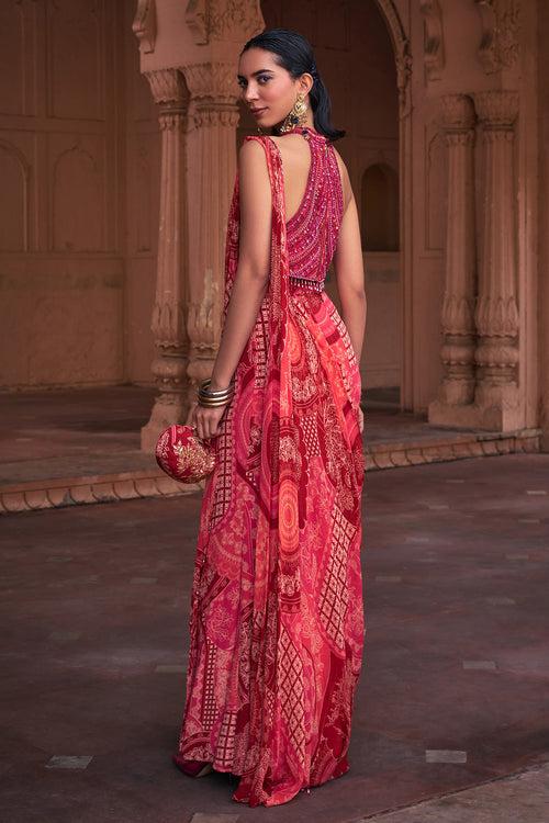 MAROON THIKRI PRINT & HIGHLIGHTED SAREE SET