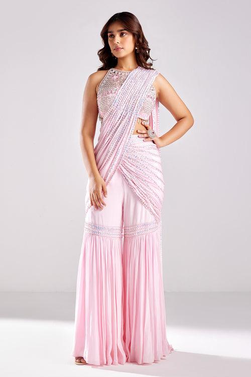 Blush Pink Embroidered Saree Set