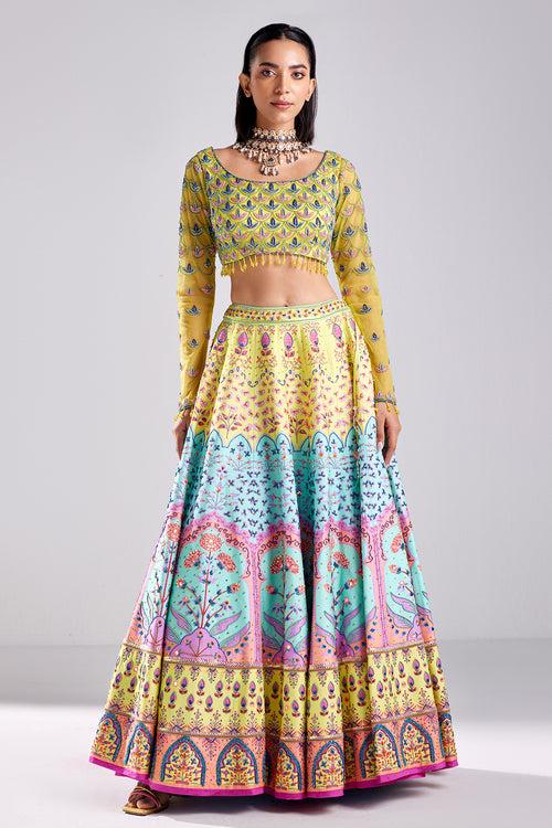 Pastel Yellow Floral & Embroidered Lehenga Set