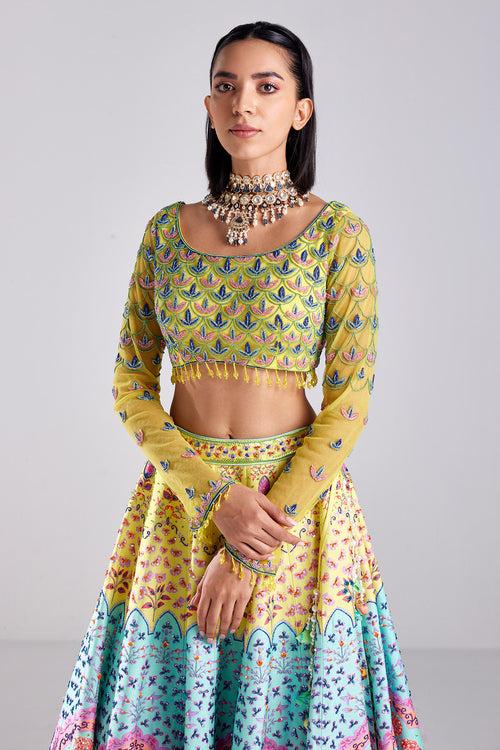 Pastel Yellow Floral & Embroidered Lehenga Set