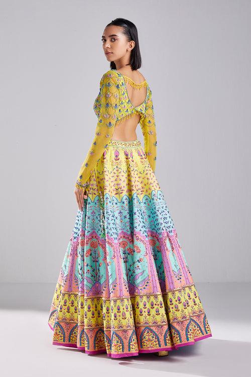 Pastel Yellow Floral & Embroidered Lehenga Set