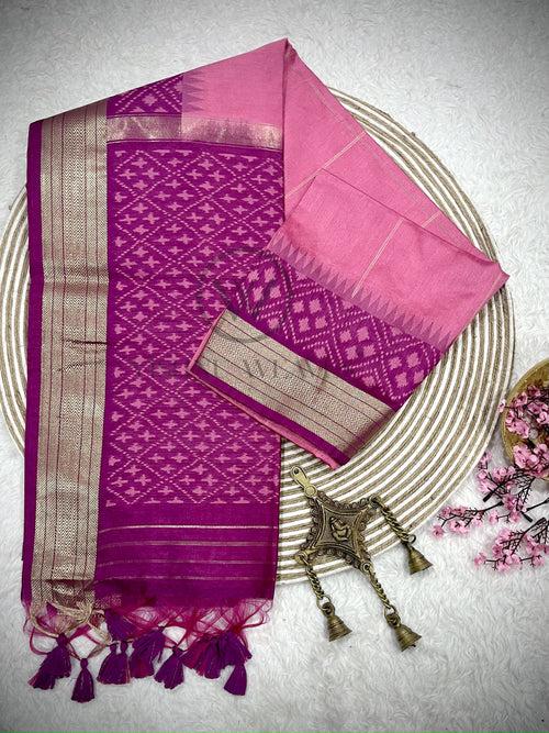 Flamingo Pink Premium Raw Silk Saree