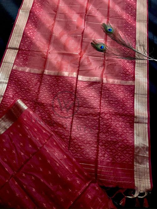 Strawberry Red Premium Raw Silk Saree