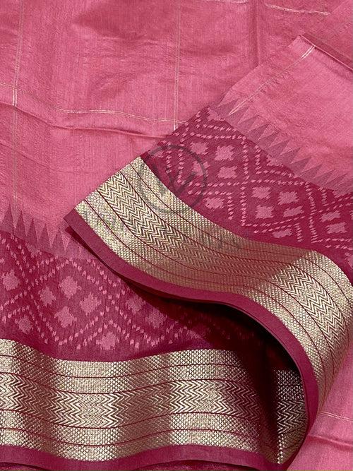 Strawberry Red Premium Raw Silk Saree