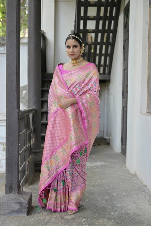 Traditional Taffy Pink Paithani Silk Saree