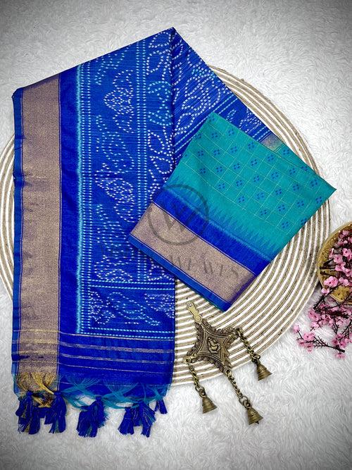 Rama Blue Premium Raw Silk Saree