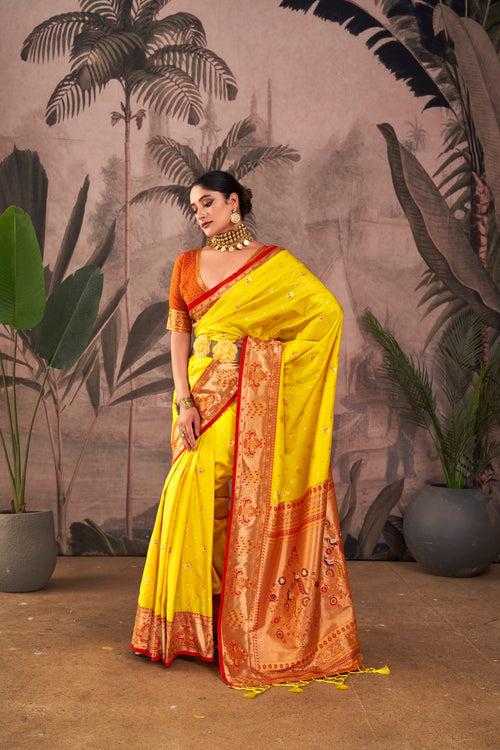 Gold Yellow Woven Paithani Silk Saree