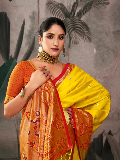 Gold Yellow Woven Paithani Silk Saree