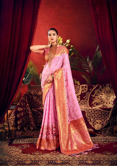 Flamingo Pink Woven Paithani Silk Saree