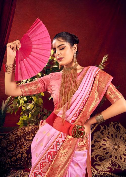 Flamingo Pink Woven Paithani Silk Saree