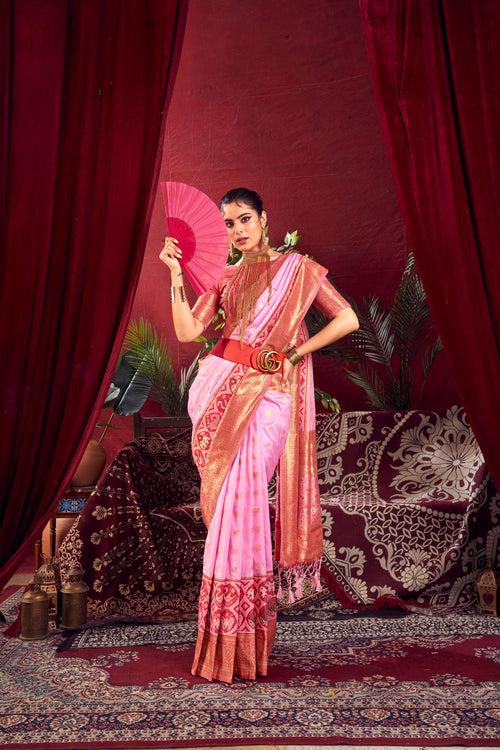 Flamingo Pink Woven Paithani Silk Saree