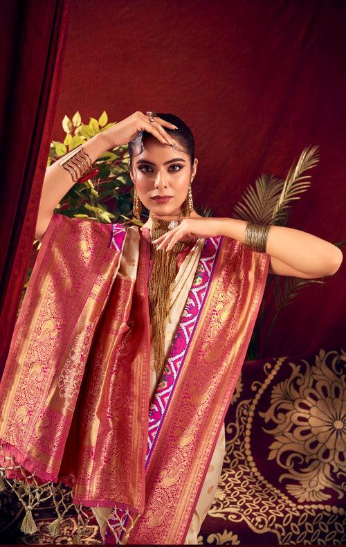 Bisque Beige Woven Paithani Silk Saree