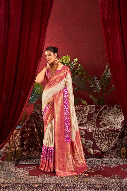 Bisque Beige Woven Paithani Silk Saree