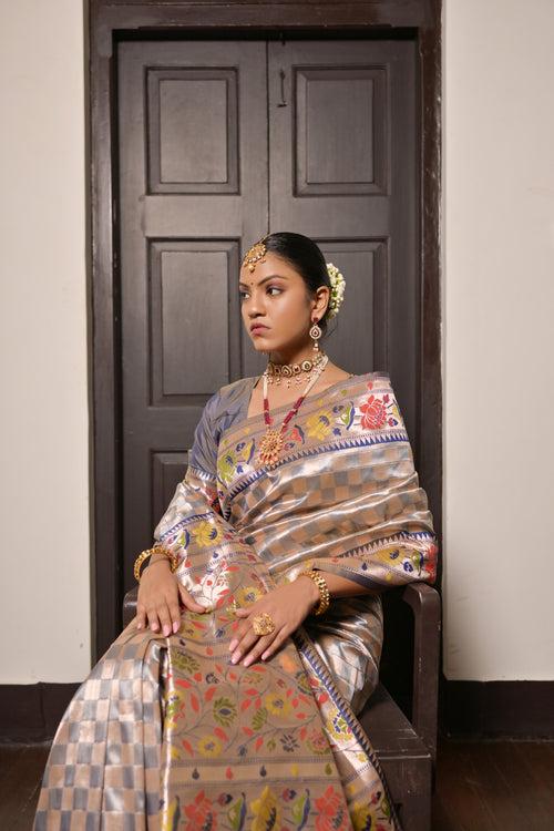 Pastel Blue Woven Paithani Silk Saree