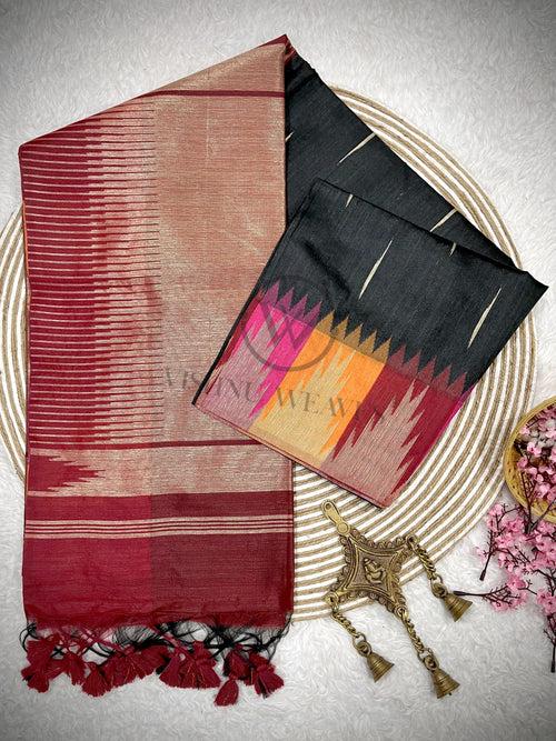 Dark Black Premium Raw Silk Saree