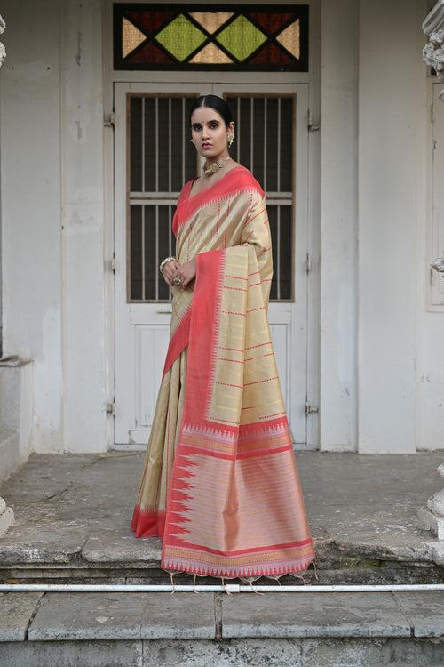 Hunny Chiku Linen Raw Silk Saree