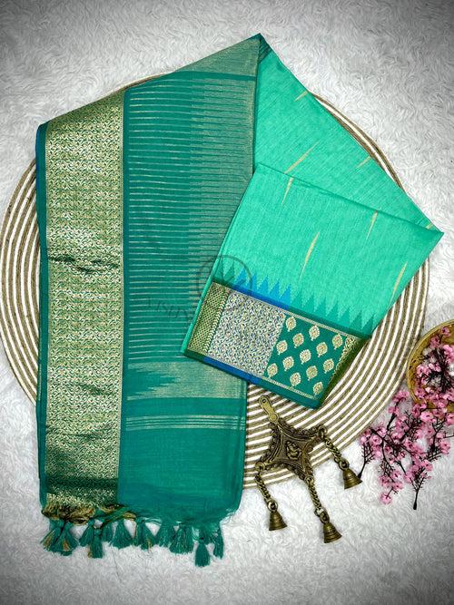 Aqua Green Premium Raw Silk Saree