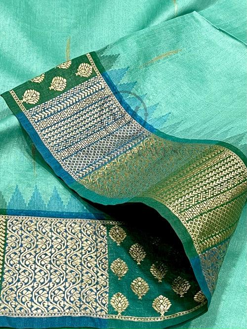 Aqua Green Premium Raw Silk Saree