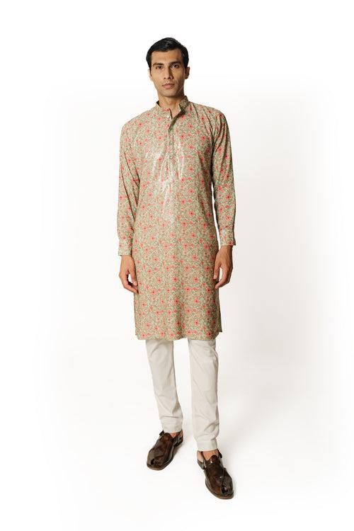 SEA GREEN PRINTED KURTA WITH PANTS