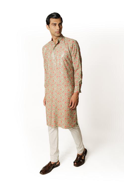 SEA GREEN PRINTED KURTA WITH PANTS