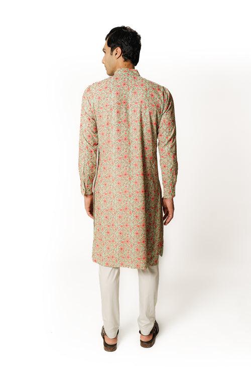 SEA GREEN PRINTED KURTA WITH PANTS