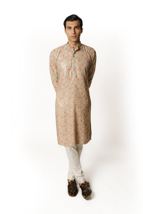 SEA GREEN PRINTED KURTA WITH PANTS